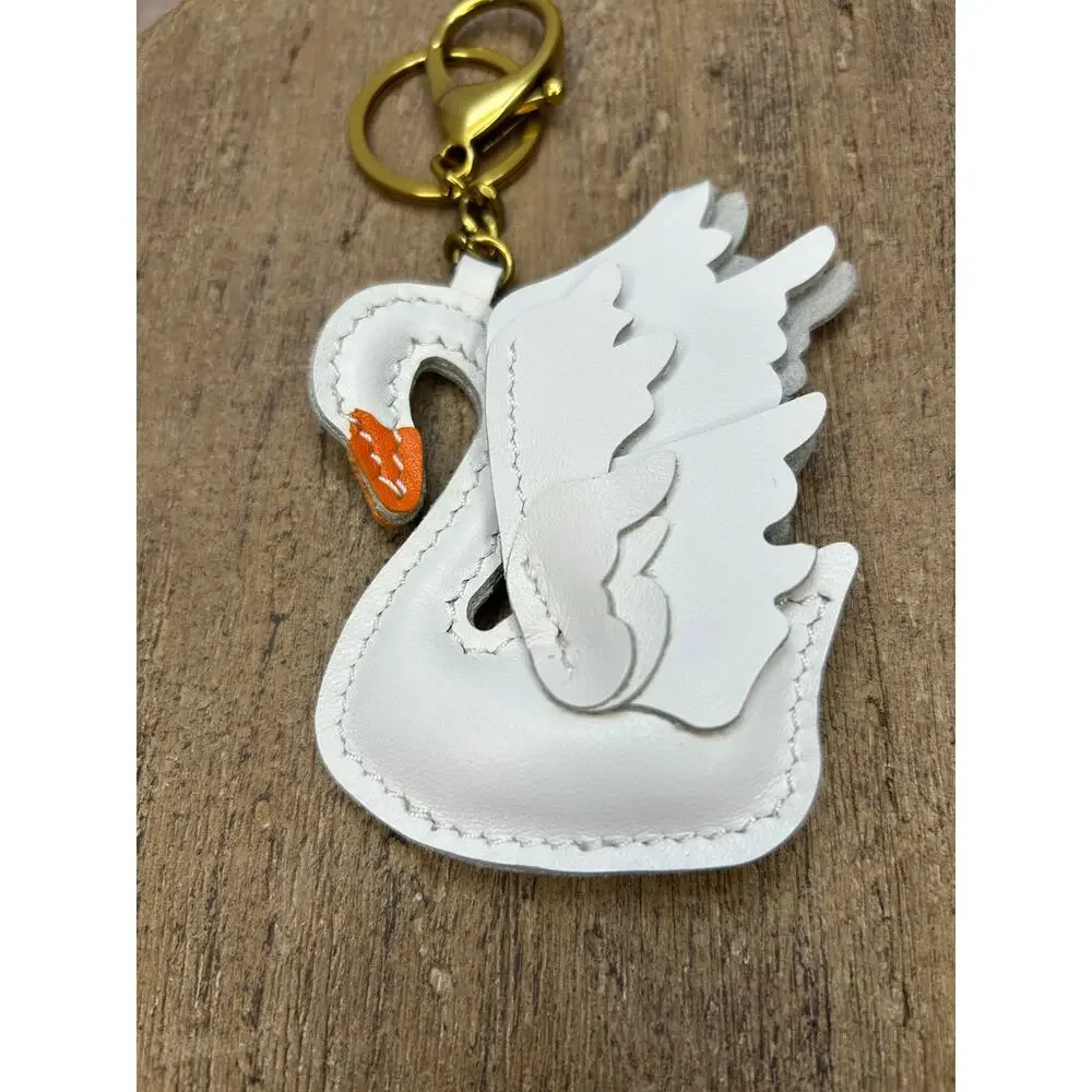 Genuine Leather White Swan Beautiful Purse Charm Boho White Swans Bag Charm